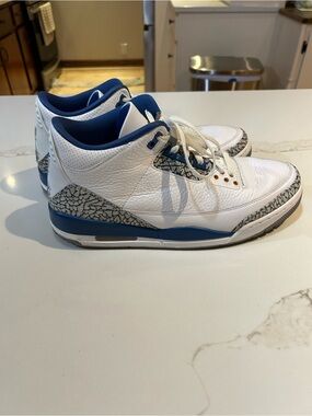Air Jordan 3 Men's White and Navy Retro Leather Basketball Sneakers